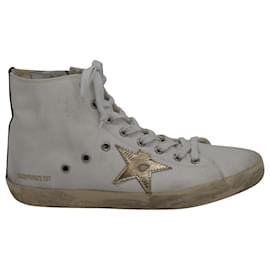 Golden Goose-Golden Goose Francy Distressed High-Top Sneakers in White Canvas-White