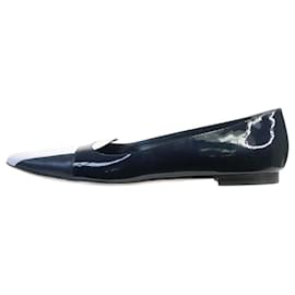 Manolo Blahnik-Chaussures plates en cuir verni bleu à bout pointu - taille EU 41.5-Bleu