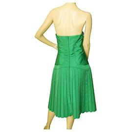 Zac Posen-Zac Posen Grass Green Strapless Silk bustier Pleated Skirt midi dress size 8-Green