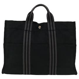 Hermès-HERMES Fourre Tout MM Hand Bag Canvas Black Auth bs6881-Black