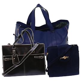 Bally-BALLY Boston Bag Sac à bandoulière Cuir Daim 3Ensemble Bleu Marine noir Auth bs6964-Noir,Bleu,Bleu Marine