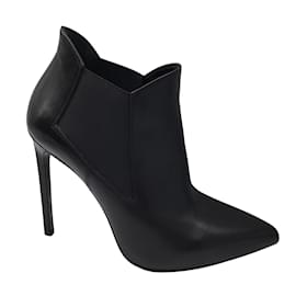 Saint Laurent-Saint Laurent Chelsea Black Pointed Toe High Heeled calf leather Leather Ankle Boots / Booties-Black