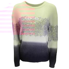 Prabal Gurung-Prabal Gurung Pink / Charcoal Grey Sequined Long Sleeved Cashmere and Wool Knit Crewneck Pullover Sweater-Pink