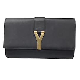 Saint Laurent-Saint Laurent Black Calfskin Leather Ligne Y Clutch Bag-Black