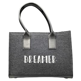 Brunello Cucinelli-Brunello Cucinelli Grey Leather Trimmed Wool Dreamer Tote Handbag-Grey