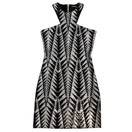 Balmain-Balmain Black / Silver Crystal Embellished Zip Back Halter Mini Dress-Black