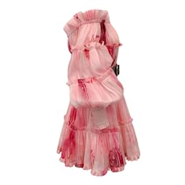 Autre Marque-Leo Lin Pink Off Shoulder Leila Tiered Belted Dress-Pink