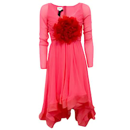 Giambattista Valli-Giambattista Valli Bouganville Silk Georgette Dress with Flower-Pink