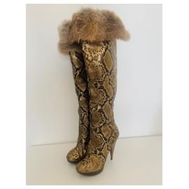 Giuseppe Zanotti-Giuseppe Zanotti Over-the-Knee Boots / golden python boots  37-Golden