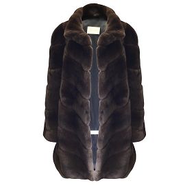 Cappotto in pelliccia di coniglio Rex foderato in seta marrone Yves Salomon Marrone