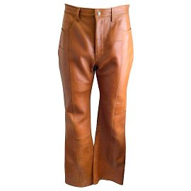 Pantaloni in pelle di agnello patchwork marrone cognac di Acne Studios Marrone
