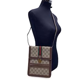 Gucci-Bolsa de ombro vertical em lona com monograma vintage e listras-Bege