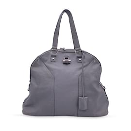Yves Saint Laurent-Grey Leather Large Muse Tote Shoulder Bag-Grey