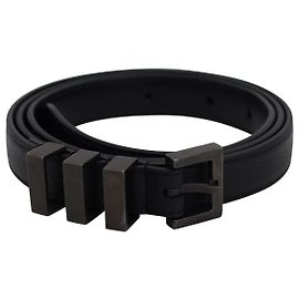 Clássico Saint Laurent 3 Cinto Passants em Couro Preto Preto