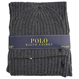Polo Ralph Lauren-Cappello e Sciarpa Polo Ralph Lauren in Lana Grigia-Grigio