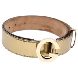 Gucci-GUCCI Belt Leather 29.9""-33.1"" Gold Tone Auth hk796-Other
