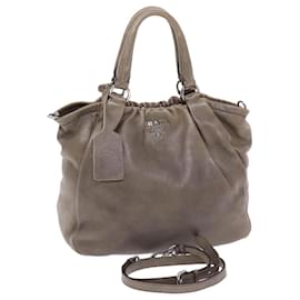 Prada-PRADA Hand Bag Leather 2way Brown Auth bs7151-Brown