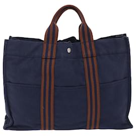 Hermès-HERMES Fourre Tout MM Hand Bag Canvas Navy Auth tb809-Navy blue