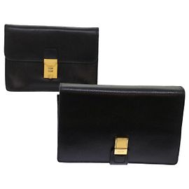 BALLY Clutch Bag Leder 2Set Schwarz Auth bs6963 Schwarz