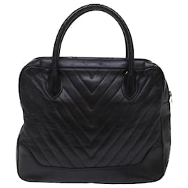 Chanel-Bolsa de mão CHANEL V Stitch couro preto CC Auth bs7027-Preto
