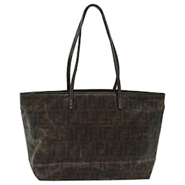 Fendi-Bolso tote de lona FENDI Zucca Lona revestida Marrón Negro Auth hk766-Castaño,Negro