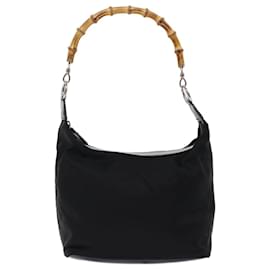 Gucci-GUCCI Bamboo Shoulder Bag Nylon Black 000205805313 Auth bs7013-Black