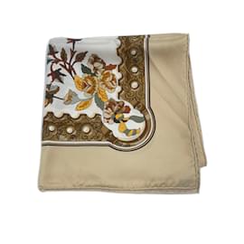 Hermès-Beige Silk Hermes Scarf-Green