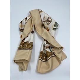 Hermès-Beige Silk Hermes Scarf-Green