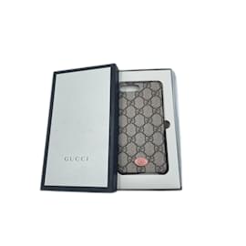Gucci-Brown Coated Canvas Gucci GG Marmont Case-Brown