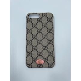 Gucci-Brown Coated Canvas Gucci GG Marmont Case-Brown