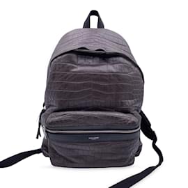 Saint Laurent-Brown Embossed Leather City Backpack Shoulder Bag-Brown