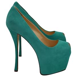 Giuseppe Zanotti-Giuseppe Zanotti Zapatos de salón con plataforma peep-toe Liza en ante verde azulado-Otro,Verde