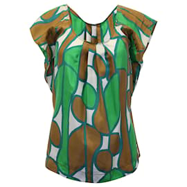 Diane Von Furstenberg-Diane Von Furstenberg Printed Scoop Neck Blouse in Green Silk-Other
