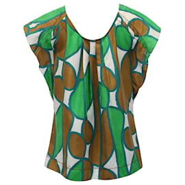 Diane Von Furstenberg-Diane Von Furstenberg Printed Scoop Neck Blouse in Green Silk-Other