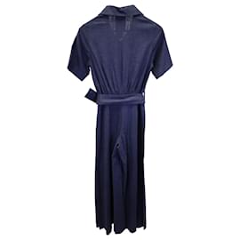 Staud-Staud Zavey Belted Jumpsuit in Blue Linen-Blue