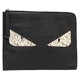 Fendi-Monster Eyes Leather Clutch Bag 8M0370-Black