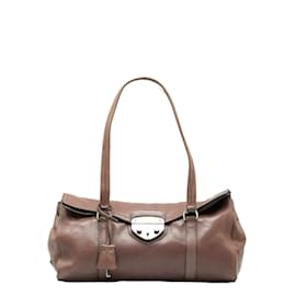 Prada-Leather Easy Shoulder Bag-Brown