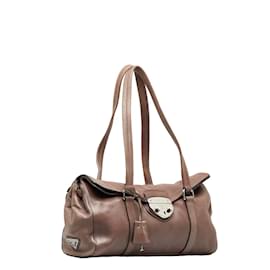 Prada-Leather Easy Shoulder Bag-Brown