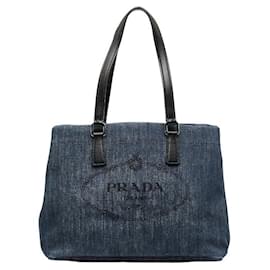 Prada-Denim Logo Tote Bag 1BG356-Blue