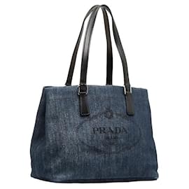 Prada-Denim Logo Tote Bag 1BG356-Blue