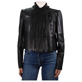 Valentino Schwarze plissierte Lederjacke – Größe IT 46 Schwarz