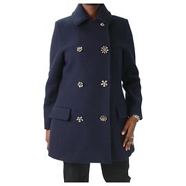 Oscar de la Renta Blauer, gefütterter Wollmantel – Größe US 10 Blau