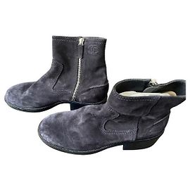 Chanel Men's Suede Boots Navy Blue Brown