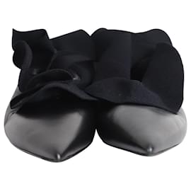 Jil Sander-Jil Sander Ruffle-Detail Pointed-Toe Pumps in Black Calfskin Leather-Black