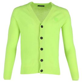 Acne Studios Neve Face Cardigan in Lime Green Wool Green