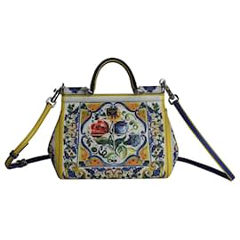 Dolce & Gabbana-Dolce & Gabbana Sicily Mittelgroße Handtasche mit Majolika-Print aus mehrfarbigem Leder-Mehrfarben