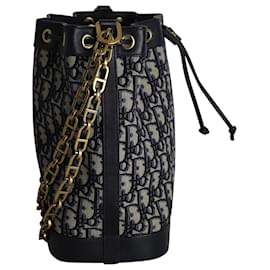 Dior-Dior Oblique Drawstring Chain Large Bucket Bag in Multicolor Canvas-Multiple colors