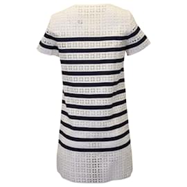 Sacai-Sacai Luck Striped Eyelet Dress in White Cotton-White