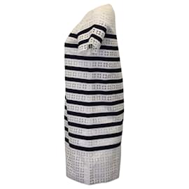 Sacai-Sacai Luck Striped Eyelet Dress in White Cotton-White