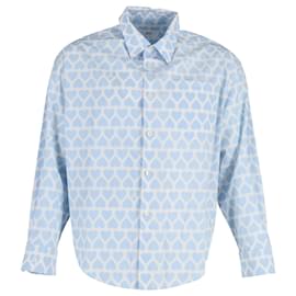 Ami Paris-Ami Paris Heart Print Button-Up Shirt in Blue Cotton-Blue